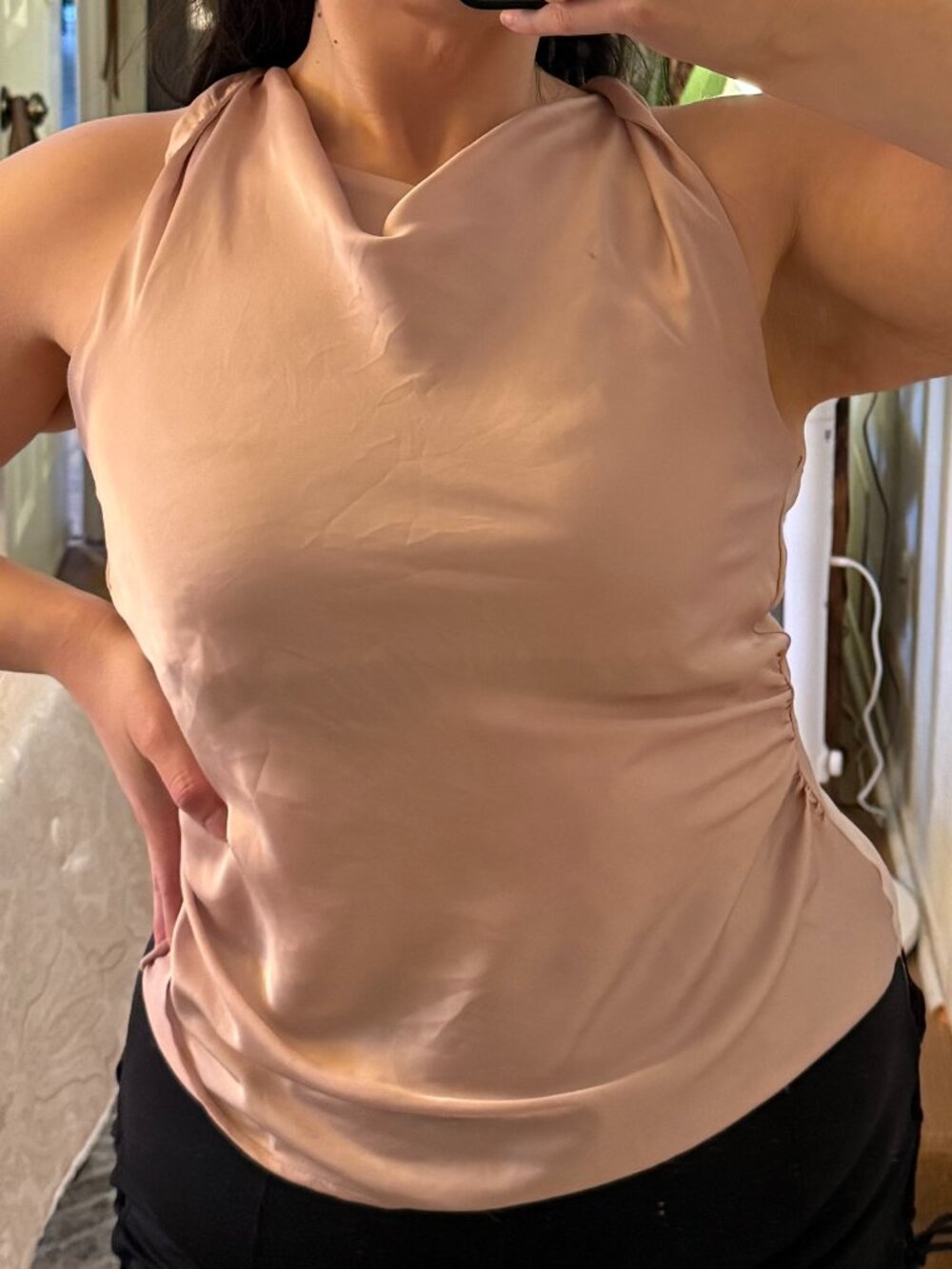 Zara Blush Satin Cowl-Neck Camisole
